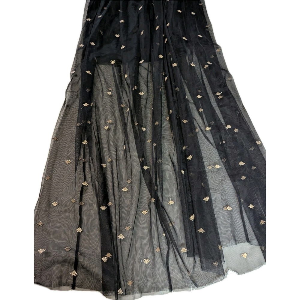 Romantic Black Embroidered Bee Mesh Maxi Dress | Ethereal Dark Cottagecore - Picture 15 of 16